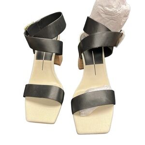 Dolce Vita Black Strappy Sandals with Wooden Heel 8